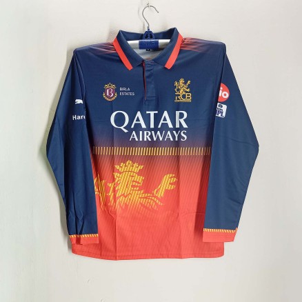 Royal Challengers Bangalore Premium IPL cricket Jersey For Men - RCB Long Sleeve Polo T Shirt - RCB Cricket Jersey 2025-2026_596_Blue